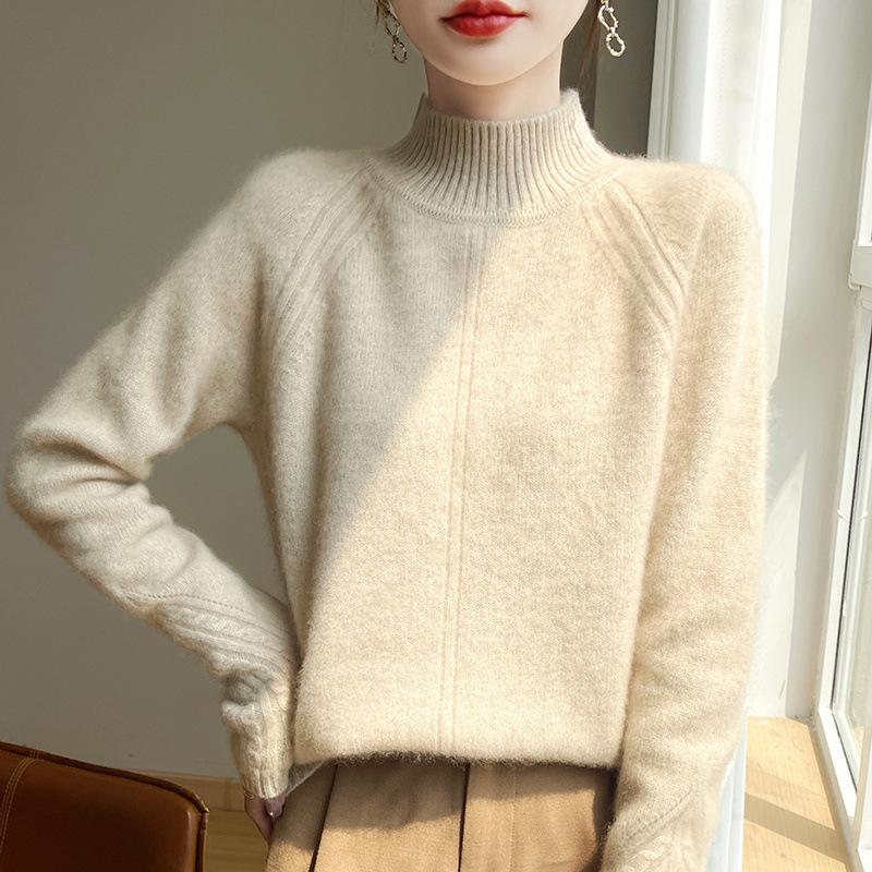 

Утепленный кардиган с полувысоким воротником для женщин на осень и зиму, новый модный и универсальный теплый кашемировый вязаный базовый свитер S бежевый