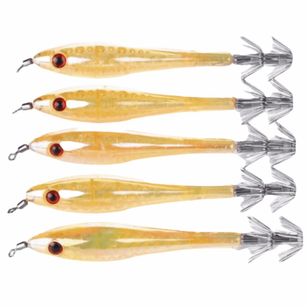

5PCS Durable 9.5cm Squid Fishing Lures Double Hook Glow In Dark Squid Jig Lures Plastic Hard Squid Jig Hooks Freshwater Fishing помаранчевий