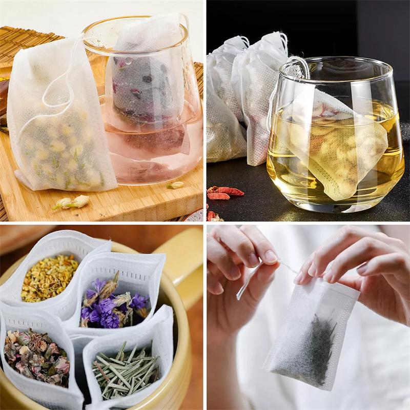 100PCS Non-woven Tea Bags Disposable Teabags With Drawstring Sealing Coffee Spice Tea Filter Paper Infuser Kitchen Teaware