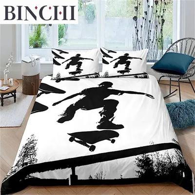 Copripiumino Skateboard Set Copripiumino Skateboarder Misura Queen Set Biancheria da Letto Hip Hop Hippie Gioco Sport Estremi All'Aperto