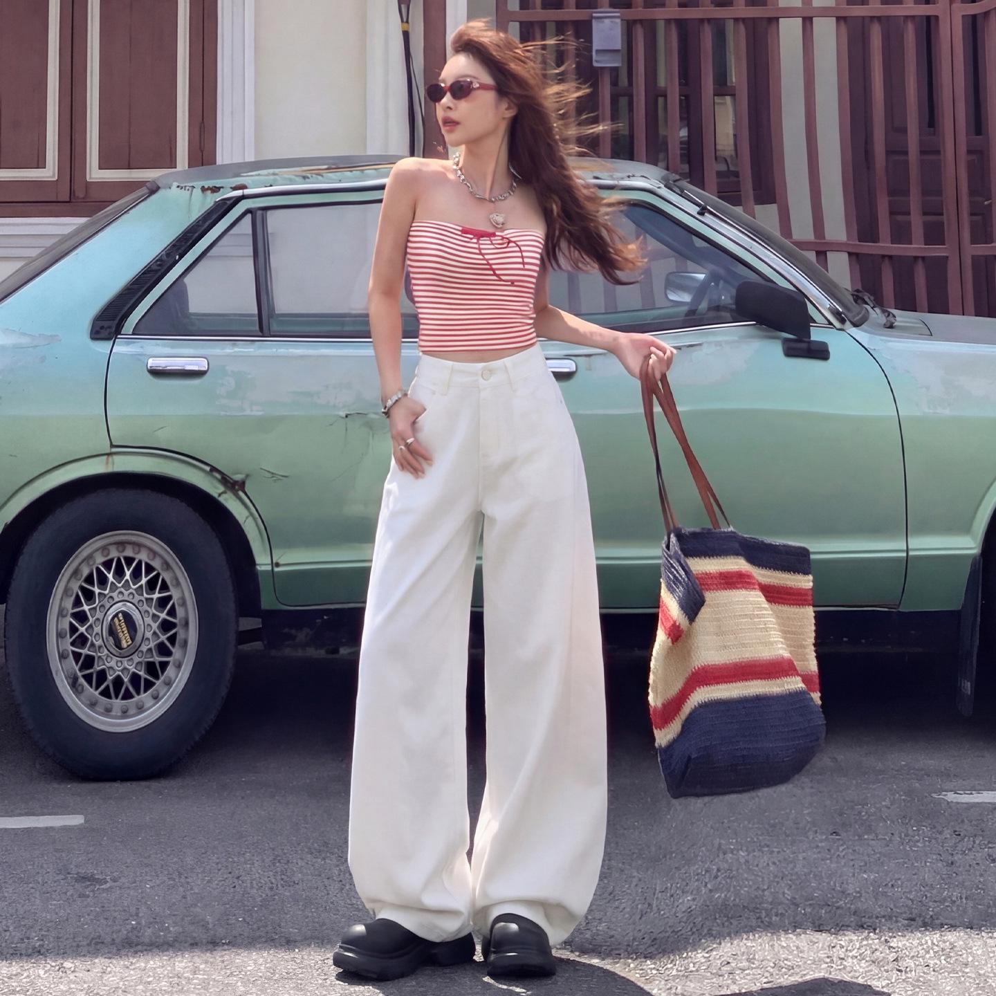 Spring 2026 Women s Dopamine Fashion Loose High-Waist Wide-Leg Jeans XS