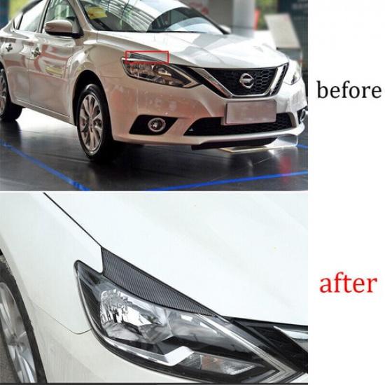 For Nissan Sentra 2016-2019 Carbon Fiber Front Headlight Eyebrow Eyelid Strip 2X