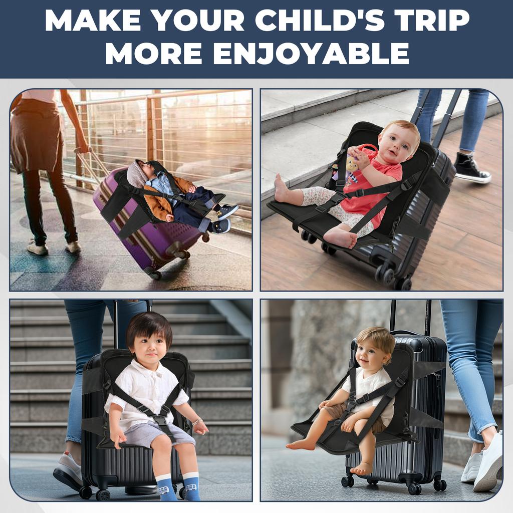 Kids Suitcase Seat Portable Folding Travel Seat Upgraded Safe Kids Luggage Seat with Seat Belt Easy To Use for Toddler Traveling