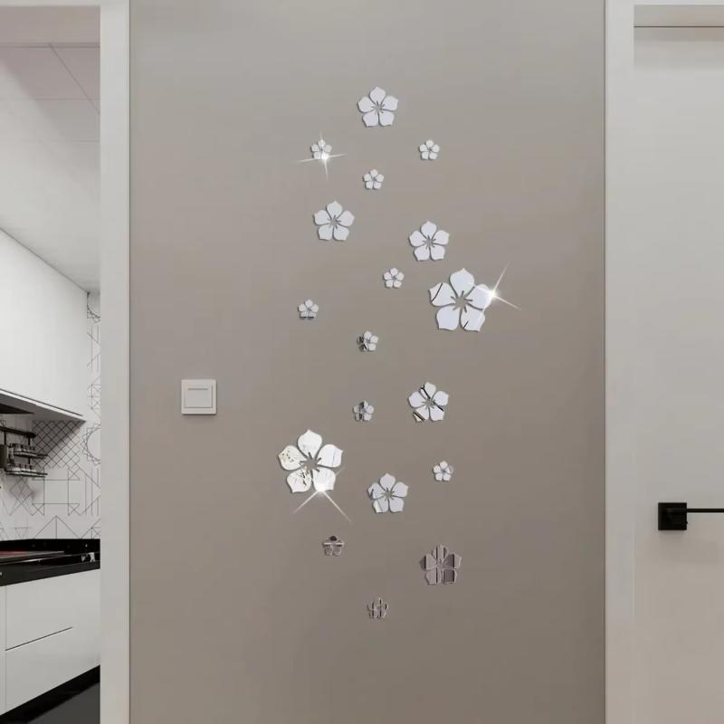 3D Blumen Acryl Spiegel Wandaufkleber 18 Stück Abnehmbare Spurlos Aufkleber für Schlafzimmer TV Sofa Hintergrund Wanddekoration