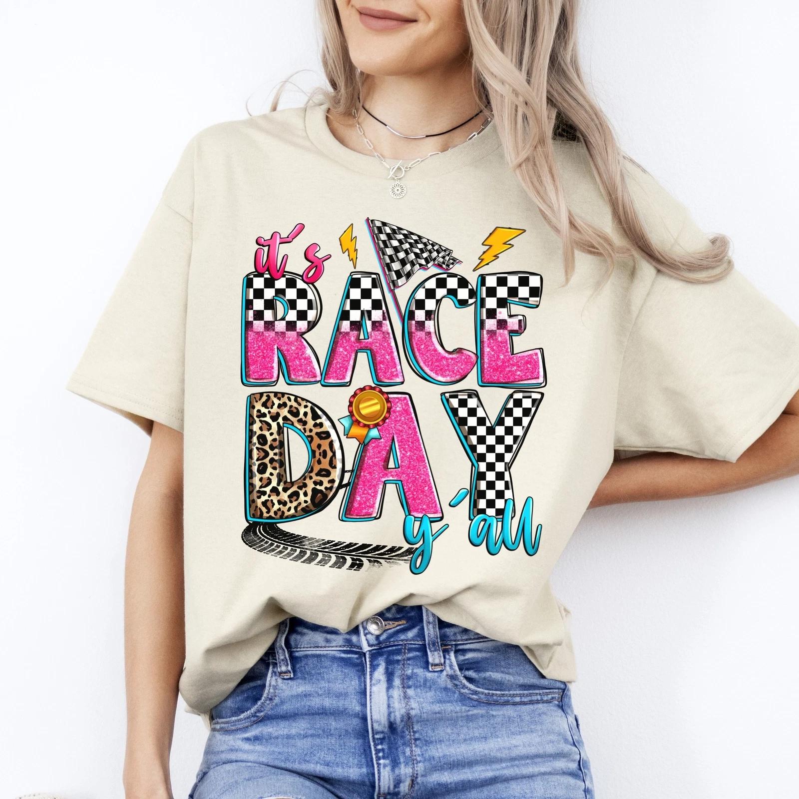 It s race day y all T-Shirt gift racer racing mom mama Unisex tee Sand White Spo M