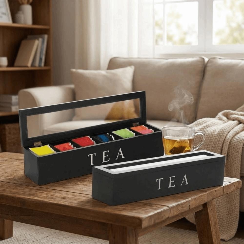 Clear Window Tea Bag Storage Box Wooden Sugar Packet Storage Box Jewelry Watch Display Case Office