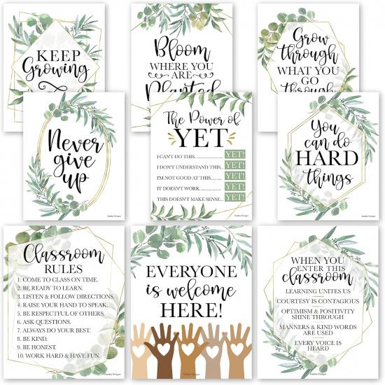Hadley Designs Motivational Posters for Classroom Decor -9 Growth Mindset Classroom Posters Elementary, Positive Poster Middle School, pirational