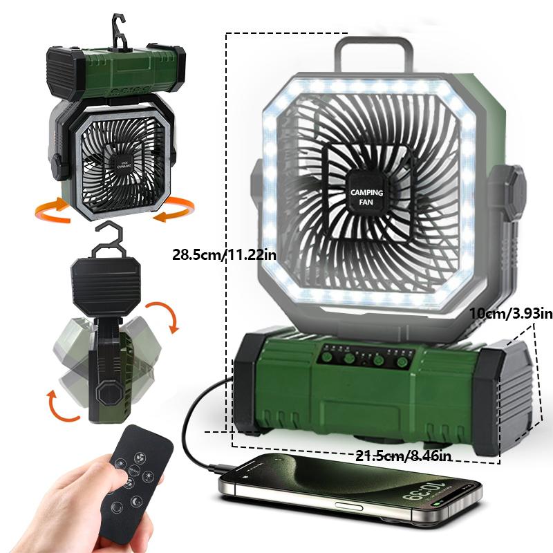 Radiator Fan 20000mAh Battery Camping Fan 4 LED Lantern 8 Speeds Desk Fan Portable Outdoor Fan for Tent Power Outages Jobsite