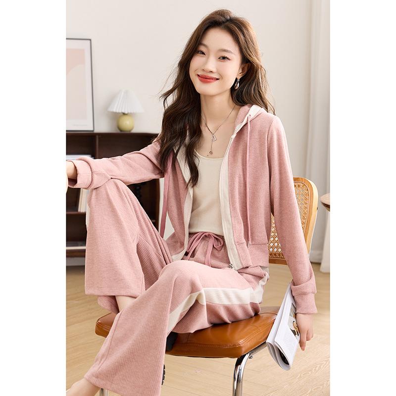 

Осень и зима новая куртка широкие брюки модный иностранный костюм из двух частей для женщин 2XL розовый