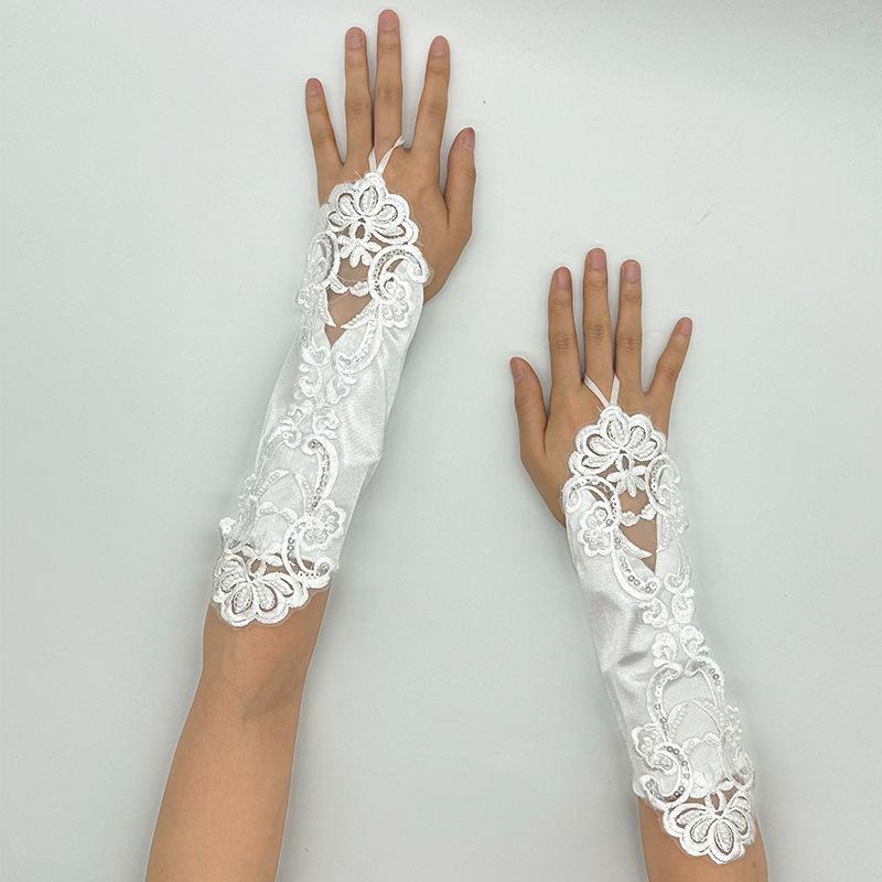 Wedding Etiquette Hook Finger Embroidery Gloves White Arm Covering Bridal Gloves Etiquette Dress Gloves
