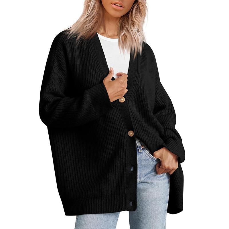 Style Simple and Versatile Knitted Women's Button Solid Color Sweater for Women