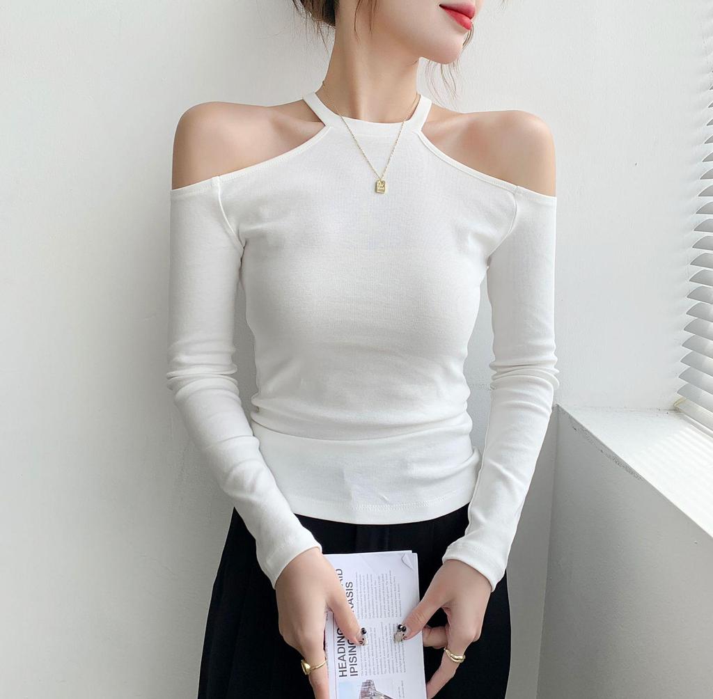 Autumn/Winter One-Shoulder Halter Slimming Long-Sleeve Women's Shirt