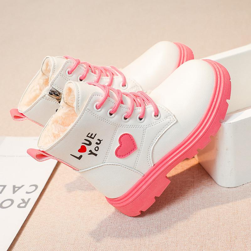 Dívčí módní Kožené boty Dětské Boty Sweet Princess Módní Dětské kotníkové boty Protiskluzové All Match 2024 Zima Nové Růžové