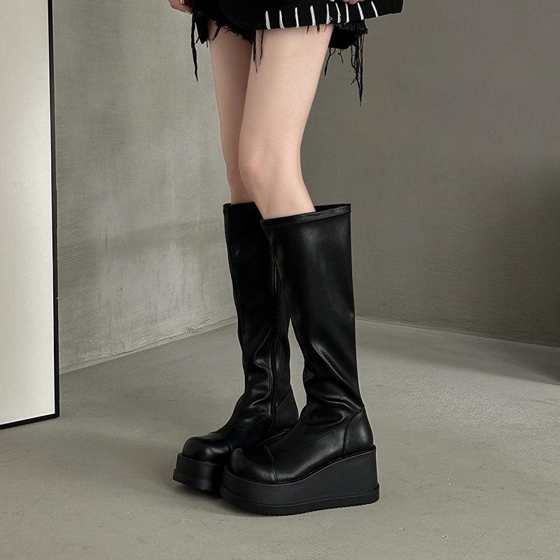 Fashion temperament niche design thick-soled heightening boots women's autumn and winter new simple and versatile high boots