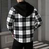 Hooded Flannel Shirt Jackets for Men Long Sleeve Loose Fit Button Down Work Shirts Outwear Men's Casual Plaid Heavyweight Hoodies Shirt With Pockets