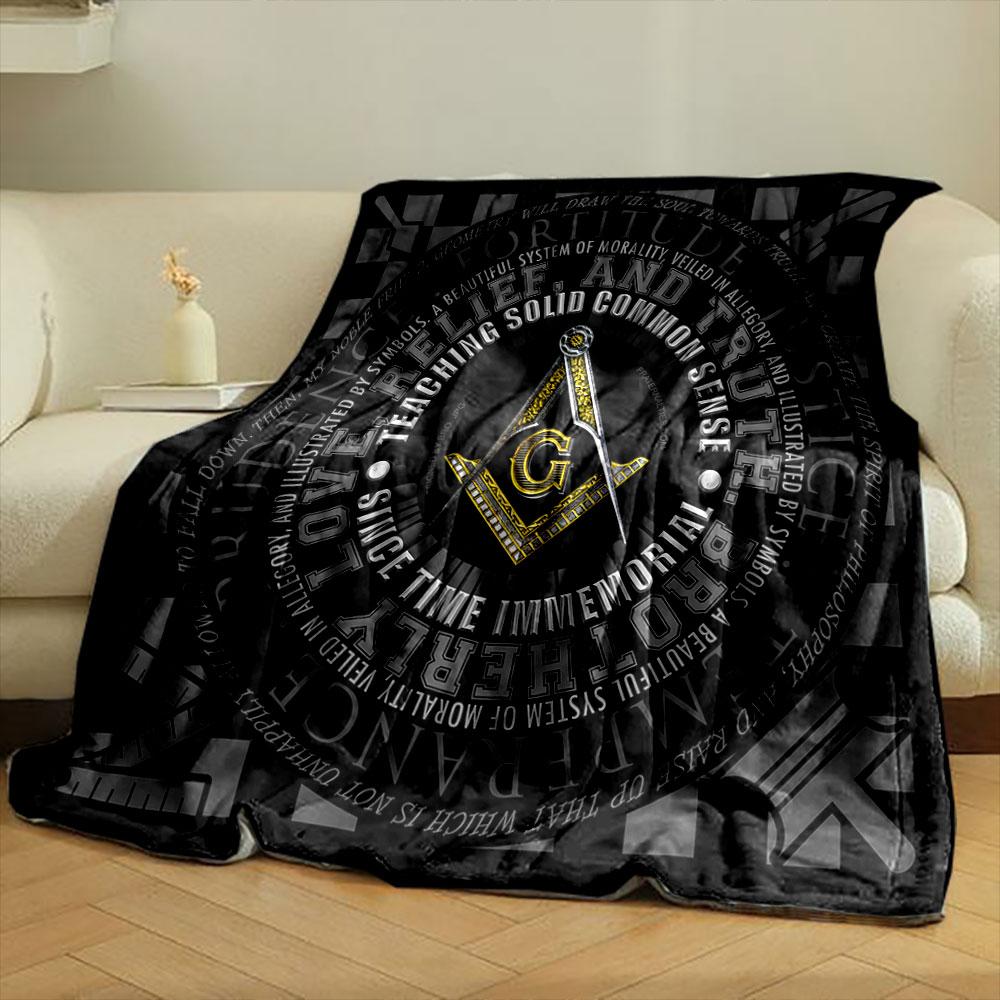 Masonic Symbol Pattern Blanket Bedroom Blanket for Livingroom Couch Lunch Break Soft Throw for Friend's Festival Gift