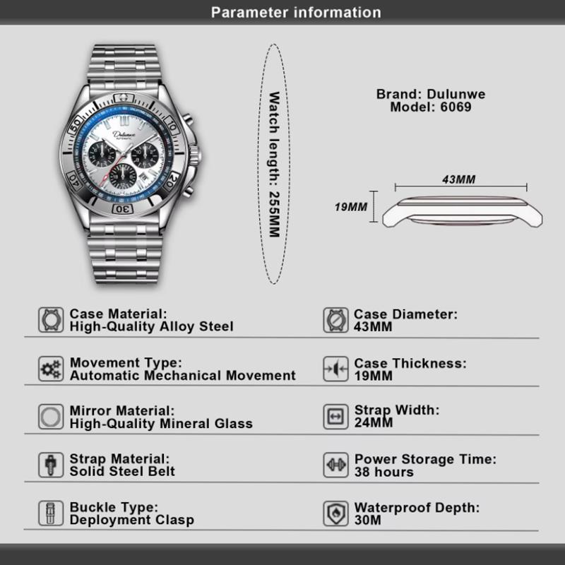 Męski zegarek mechaniczny z automatycznym naciągiem, wielofunkcyjny kalendarz na tarczy, modny sportowy zegarek na rękę dla mężczyzn