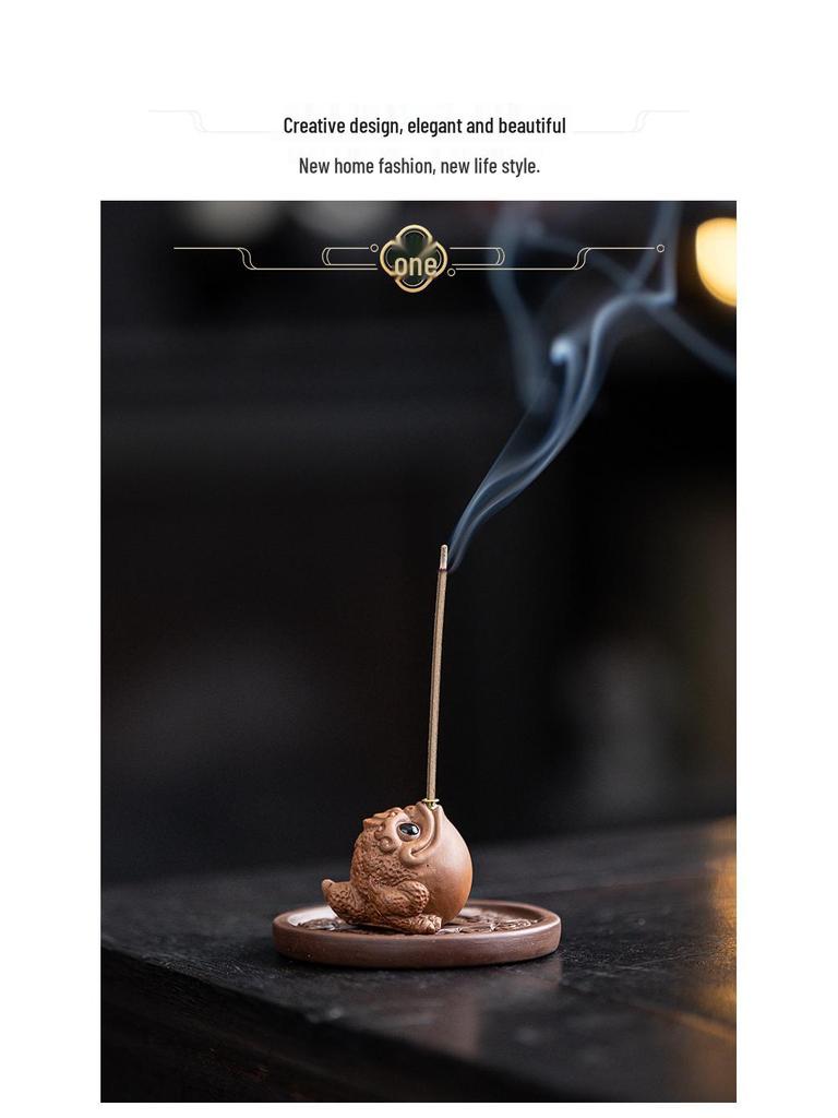 Purple Clay Golden Toad Incense Burner - Indoor Zen Tabletop Aroma Holder