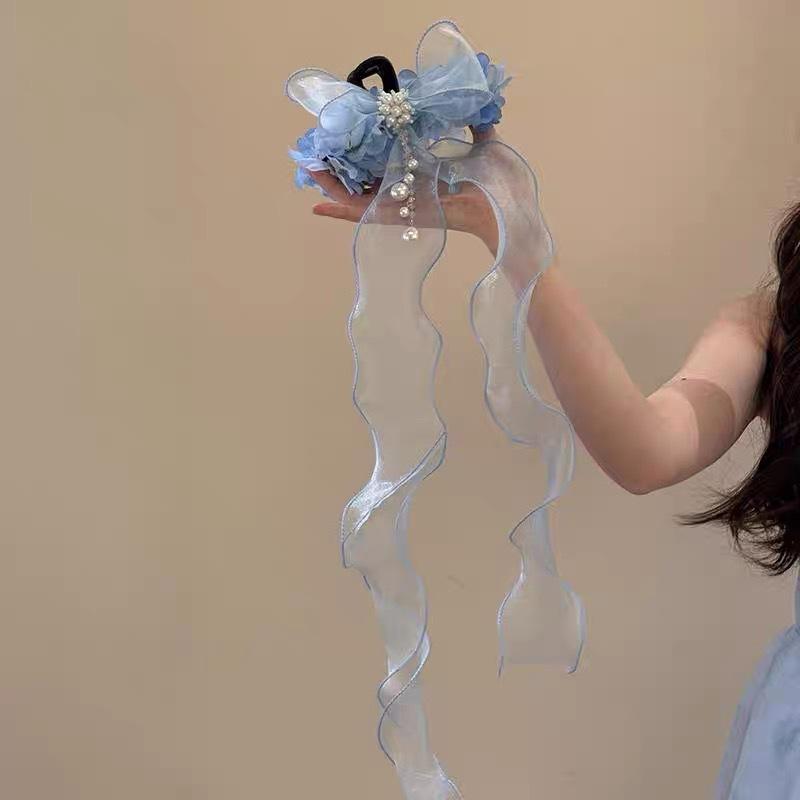 Супер Сказочный Синий Цветок Бант Лента Зажим Сладкий Аксессуар для Волос