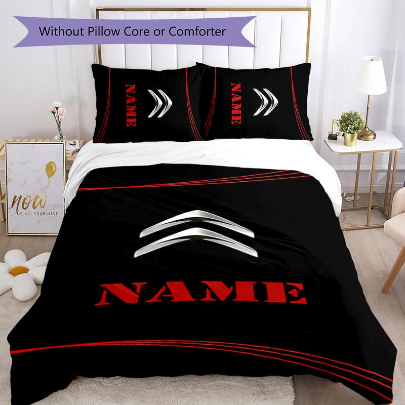 3pcs Custom Name Citroen logo Bedding Set Duvet Cover Closure Includes 1 Duvet Cover & 2 Pillowcases for All Seasons Bedroom Decor