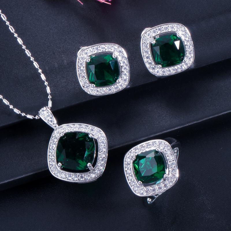 

Многоцветный на выбор, Набор из трех предметов, Кольцо с микро-бриллиантами, Ожерелье, Серьги для женщин 9