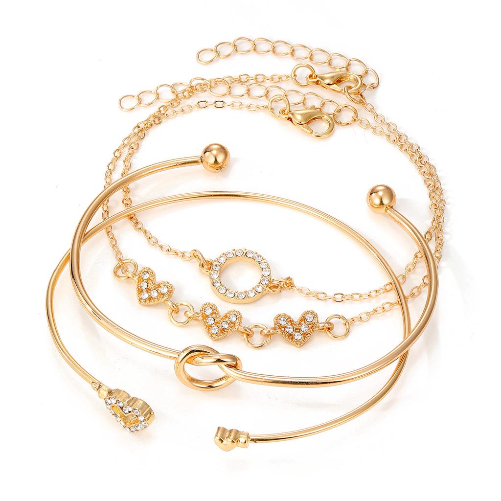 Artificial Crystal Heart Knot Chain Design Stackable Bracelets Classic A Gift For Holidays 4pcs/set Of Suitable For Daily Wear Women's High Quality