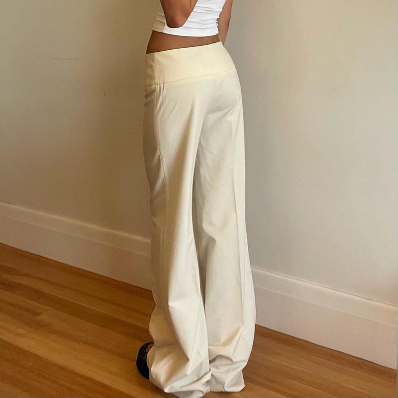American Style Low-Rise Patchwork Trousers: Autumn/Winter Casual, Comfortable, Slight Stretch, Straight Leg