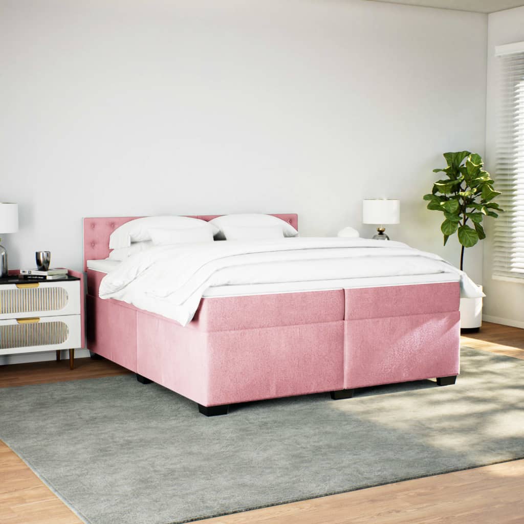 Vidaxl Continental Bed with Mattress, Pink, Velvet, 200X200 Cm