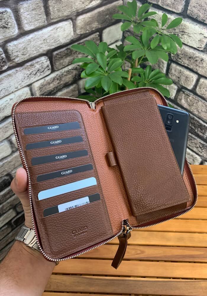 

Guard Double Zipper Tan Leather Handbag