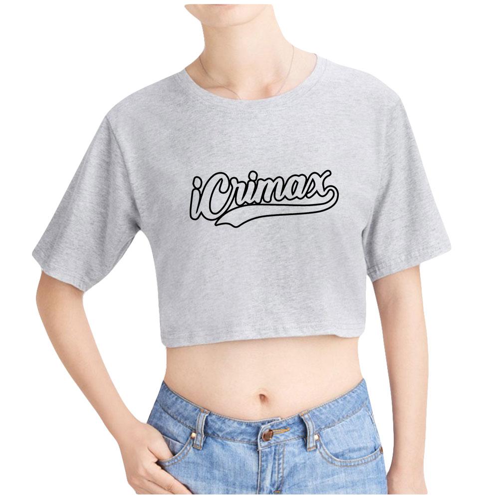 Summer Fashion Women's Sexy Icrimax Letter Print Short Sleeve Crop Top Funny Tee Shirts Hipster O-neck Cool Tops