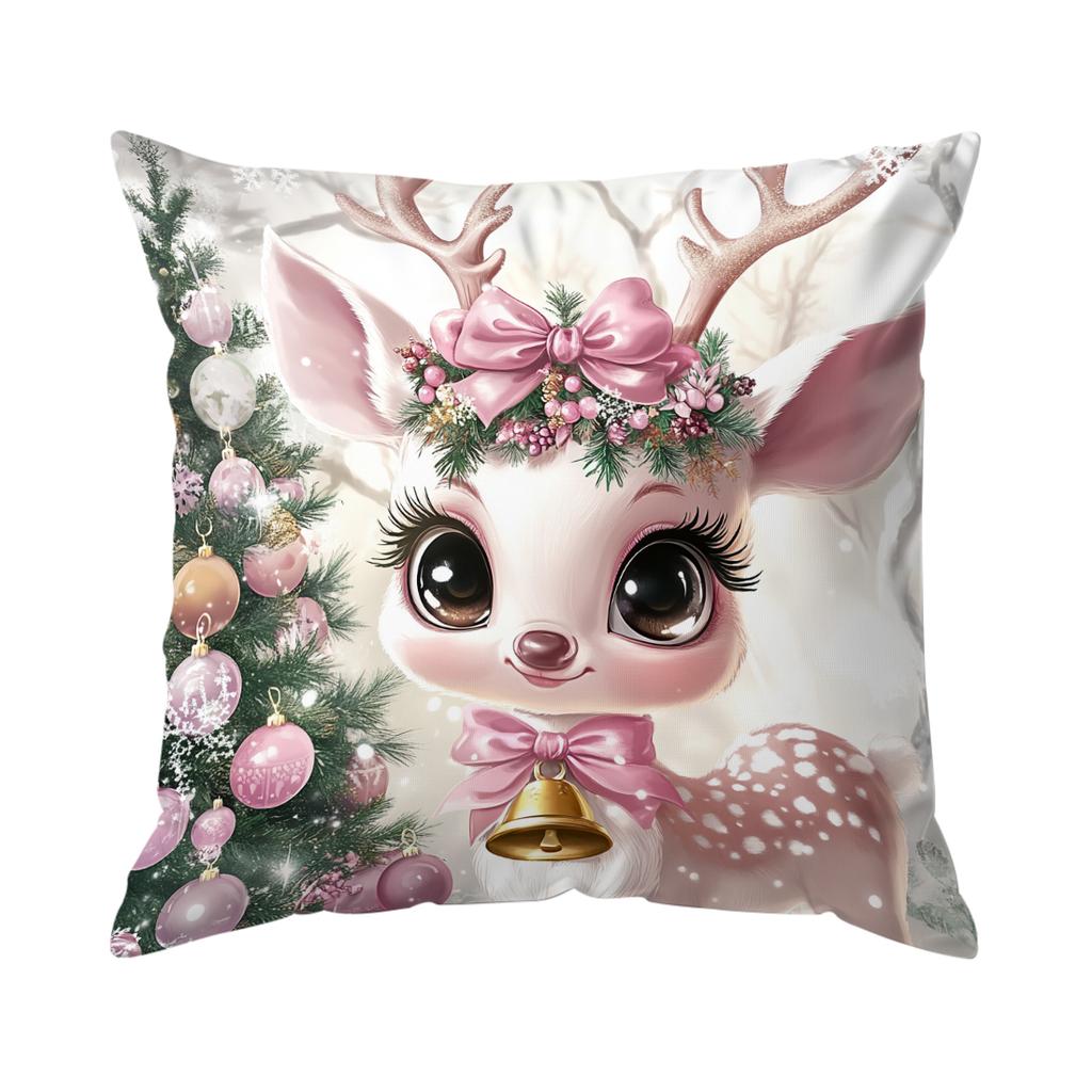 Pink Christmas Theme Pillowcase Bedroom Sofa Cushion Cover 100% Polyester Living Room Cushion Pillowcase Home Decor
