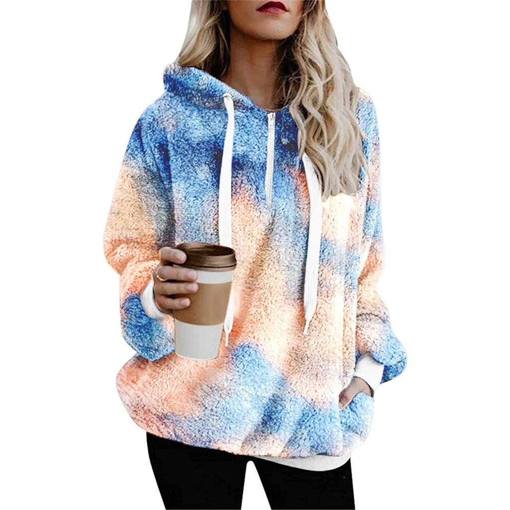 Damen Winter Freizeit Mode Locker Plüsch Kordelzug Kapuzenjacke
