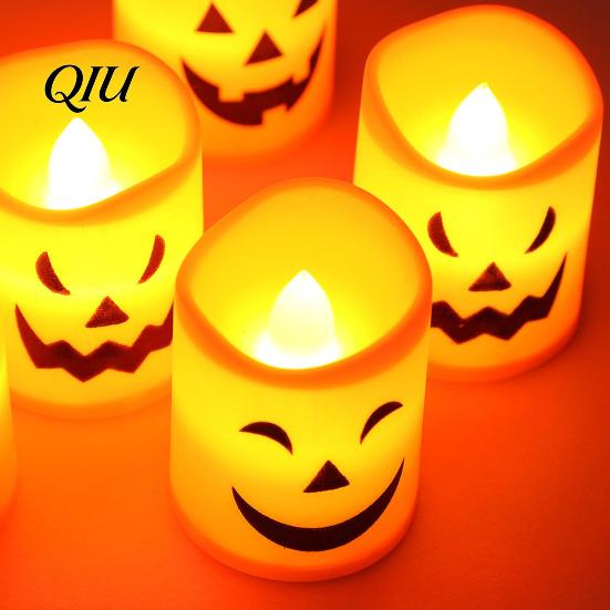 Creative Gift for Halloween 6 Pcs Battery Operated Flameless Tea Lights, Orange Flickering Electric Fake Realistic Candles Candles, Spooky Pumpkin LED