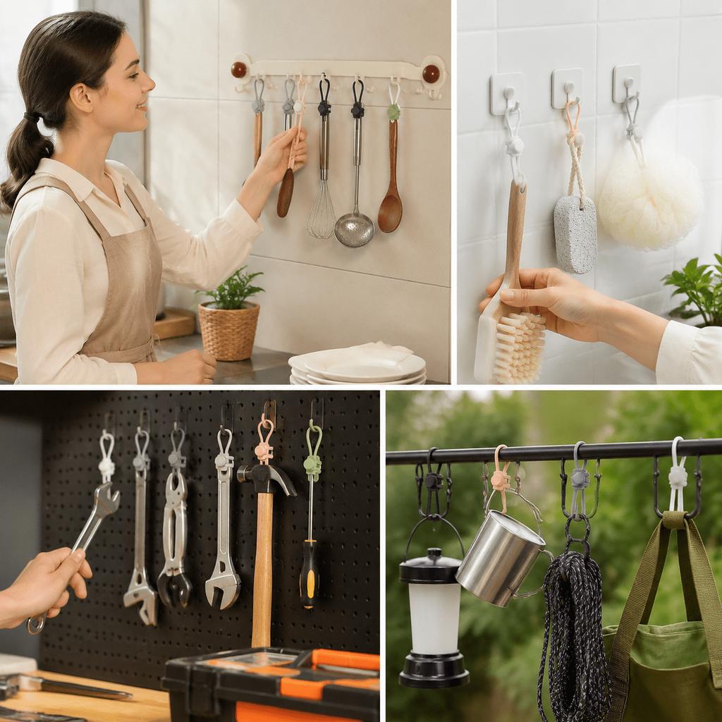 2sets(1set=6pcs) Silicone Hanging Loop Hook, Tool Handle Bundling Strap, Storage Organizer for Kitchen Utensils And Household Cleaning Tools