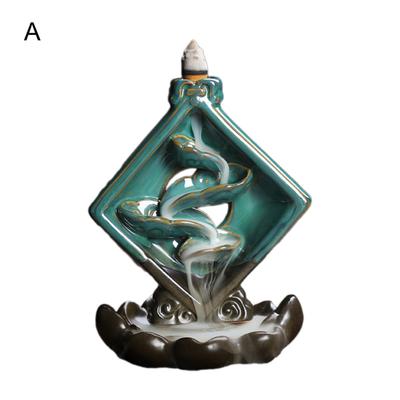 Backflow Incense Burner Ceramic Classical Lotus Leaf Design Handmade Fadeless Incense Holder for Office