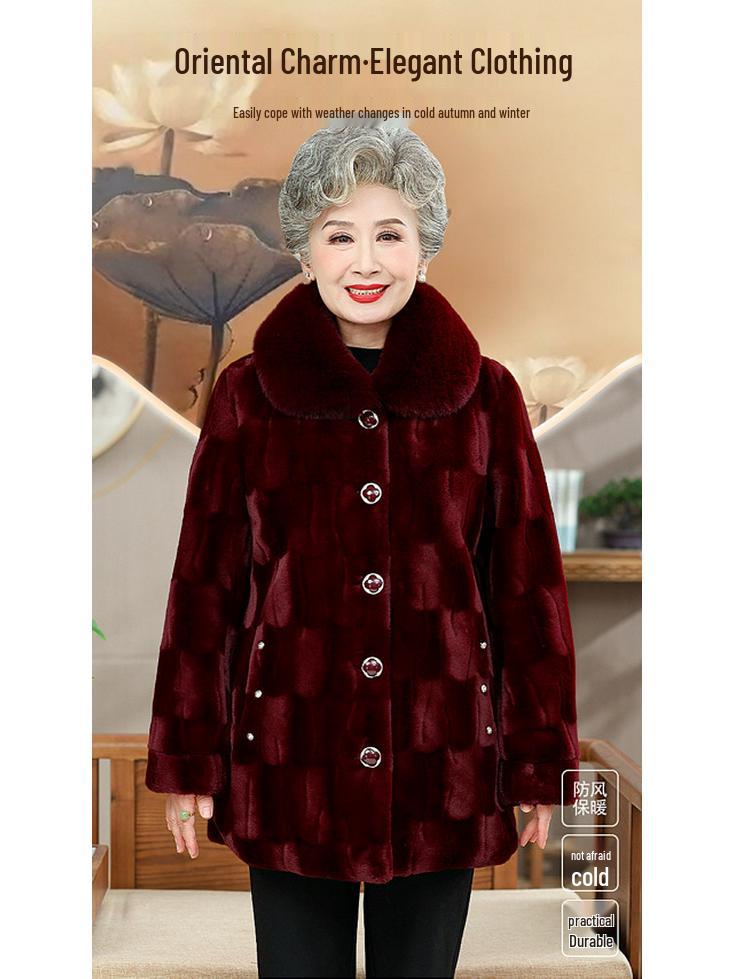 Women's Mink Velvet Faux Fur Mid-Length Padded Coat - Thick Winter Wear for Grandma and Mom