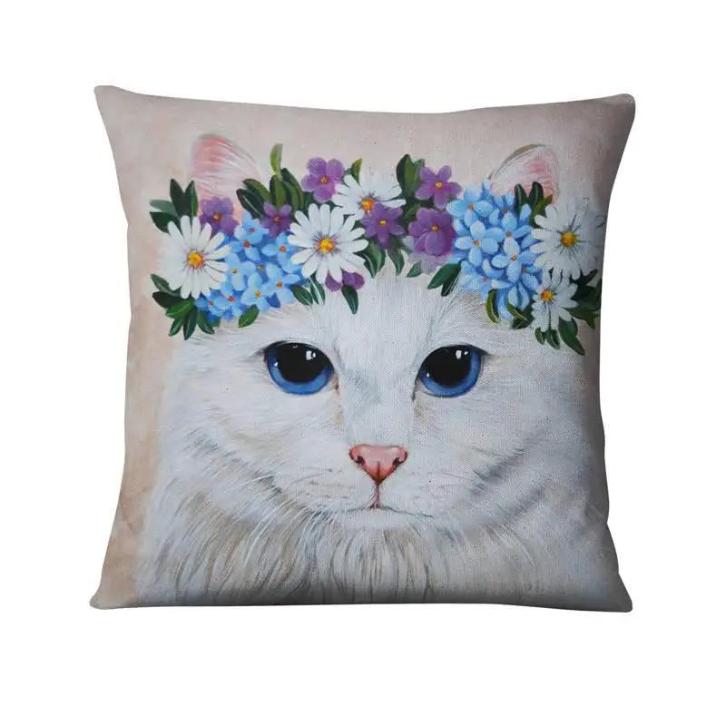 Cute Flower Cat Print Pattern Cushion Cover for Home Living Room Sofa Bedroom Decoration Throw Pillow
