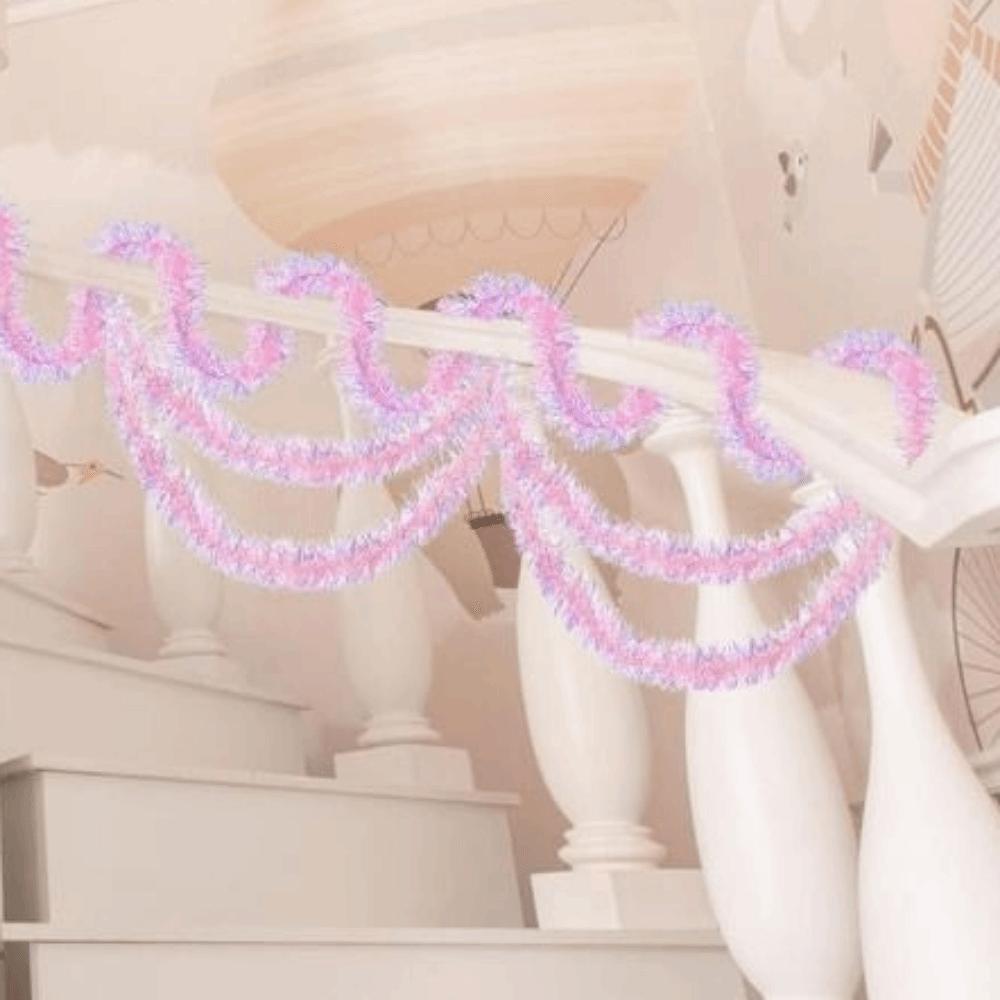 Pink Pink Tinsel Garland Shiny Christmas Party Props Christmas Snowflake Pendant Christmas Decor