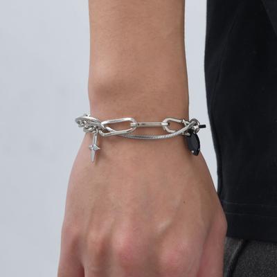 Vnox Simple Stacked Snake Chain Bracelets, Men Stainless Steel Paperclip Links Bracelets Cross Charm Pendant  Adjustable Jewelry