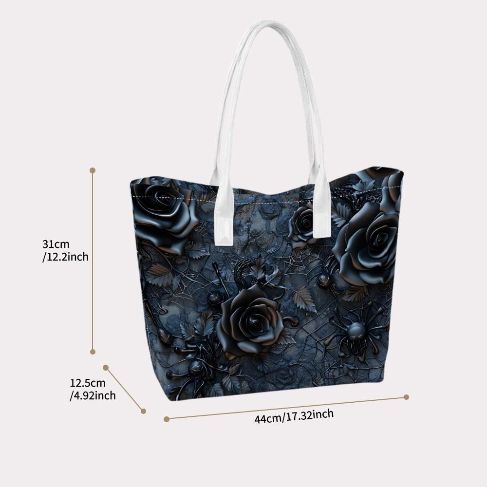 Gothic Black Rose Spider Pattern Tote Bag