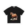 Men's Oversized T-Shirt Black Horse Print and Text Casual Wear