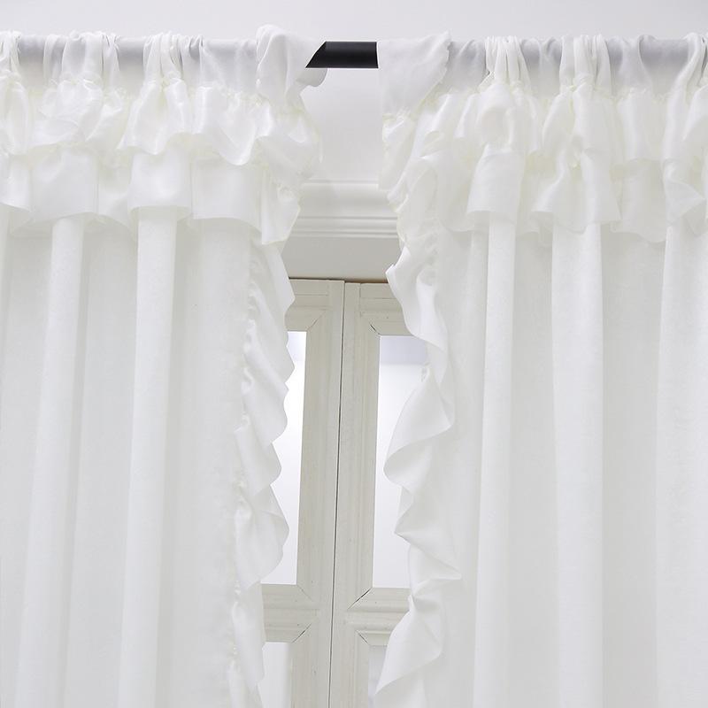 Velvet French White Yarn Translucent Opaque Window Screen Balcony Living Room Ruffle Edge Bay Window Screen Curtain Finished Product