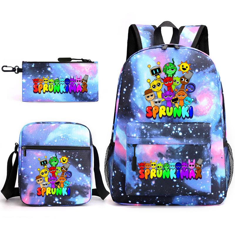 Rhythm box game merchandise student bag sprunki cartoon starry sky backpack leisure bag 3-piece set D