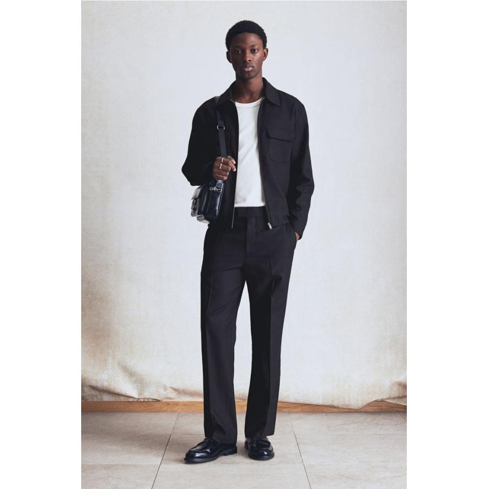 H M Linen Blend Tailored Pants Relaxed Fit Black