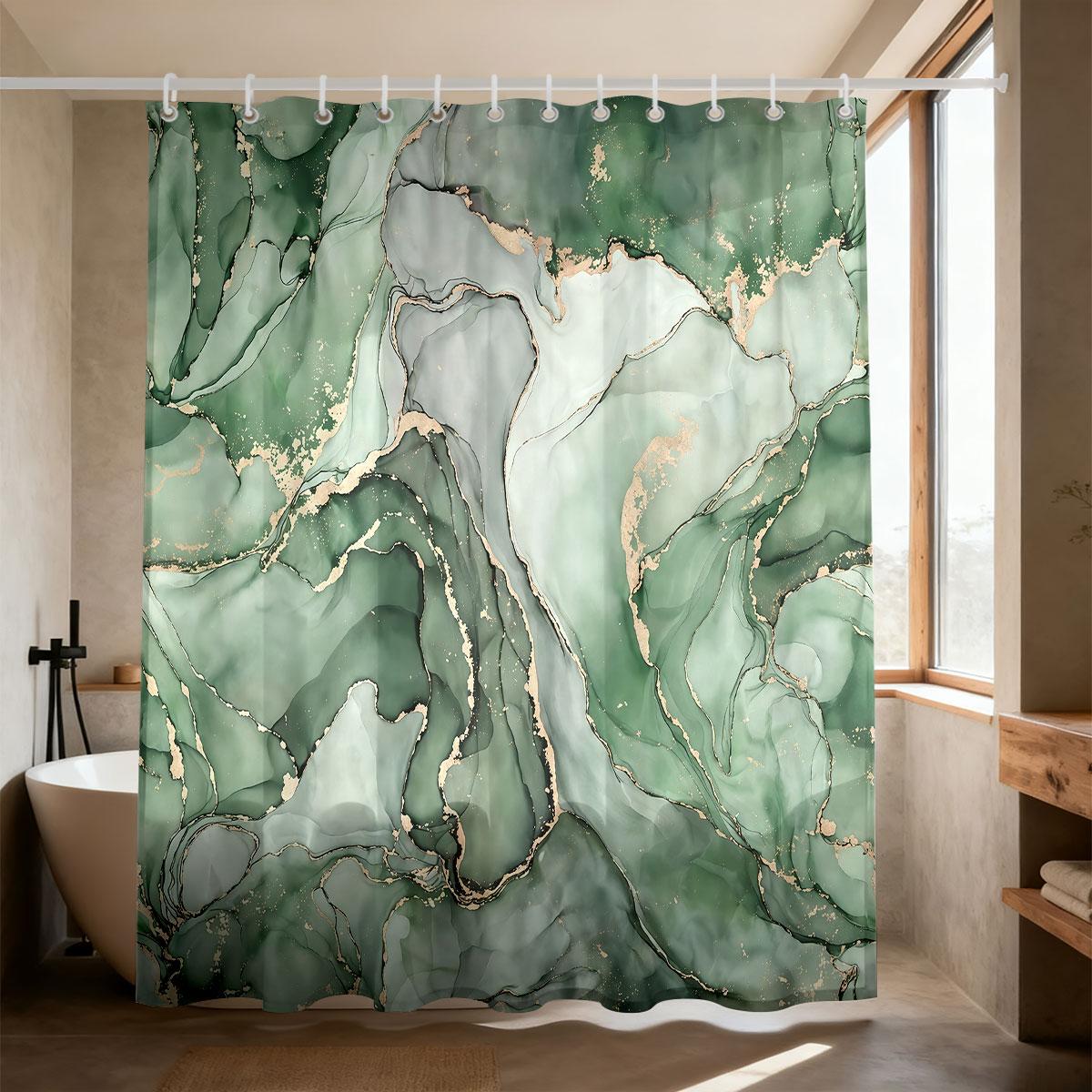 

1Pc Marble Textured Printed Shower Curtain, Multi Size Partition Privacy Hanging Curtain With 12 Hooks Bathroom Decoration W60H190(CM)-1 Pcs