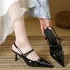 Fashion Fashion Narrow Band Buckle Slide Sandal Women Pointed Toe Back Strap Women Sandal Sexy Comfort Patent Leather Banquet Dress Shoe