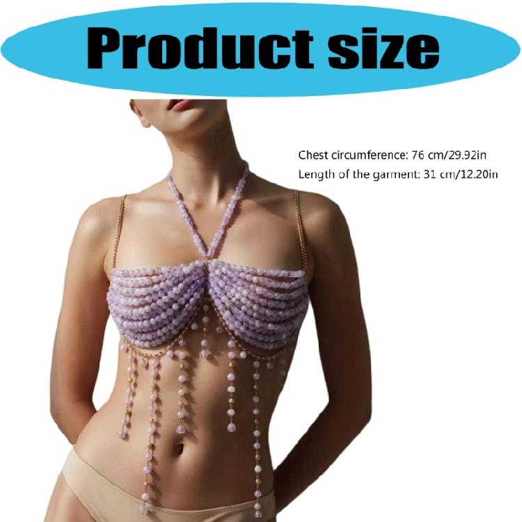Beaded Body Chain Bra Multilayer Beaded Chest Chain Body Accessories Jewelry for Women Nightclub Raves Body Jewel