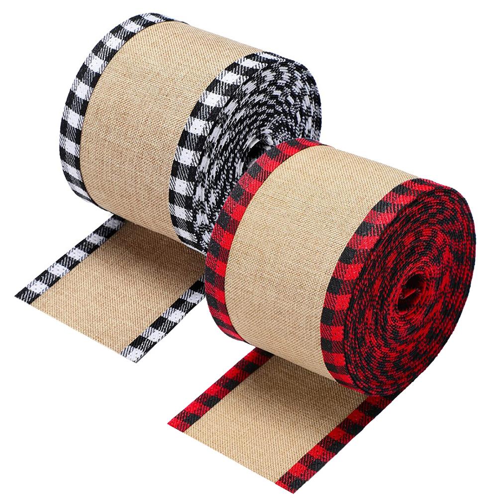 Rustic Style Christmas Ribbon Imitation Linen Ribbon Plaid Edging Ribbon