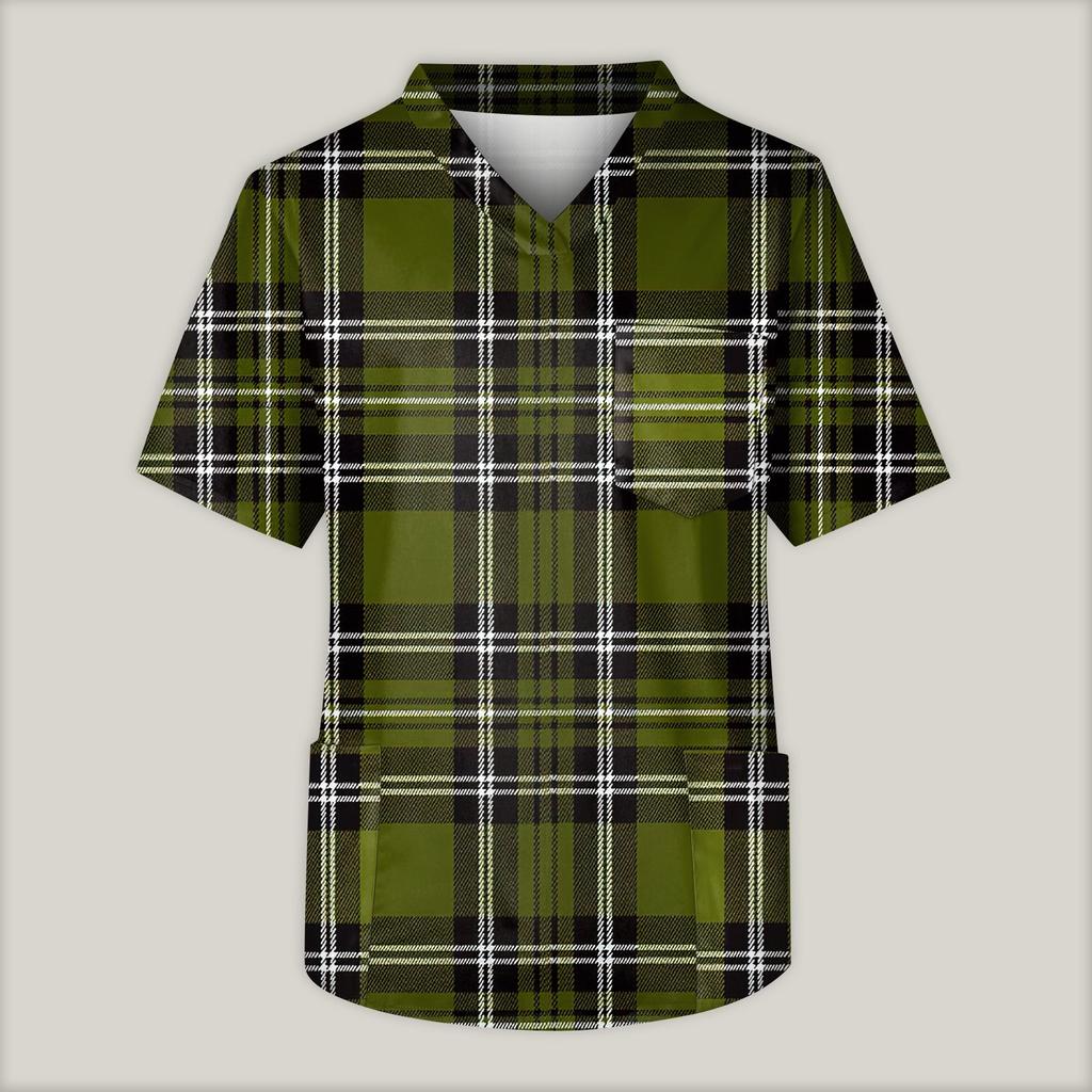 Men's Printing Short Sleeve V-neck Working Blouse Chest Pocket Carer Top