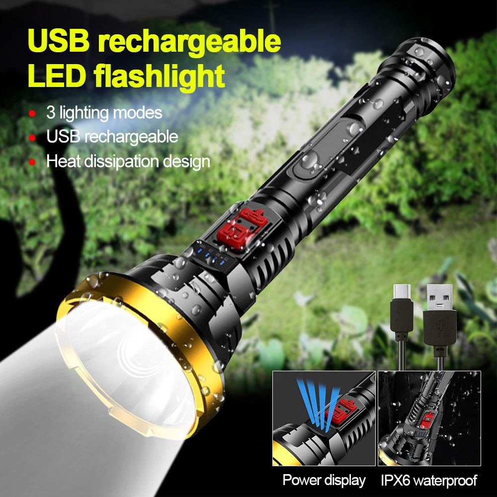 Powerful LED Searchlight Outdoor Multi-function Strong Flashlight Long-Range Waterproof Rechargeable Lamp Ultra Bright Lantern